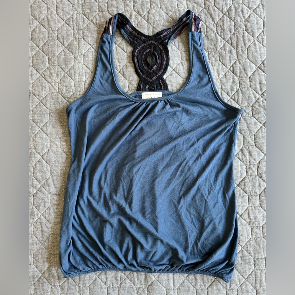 EUC Kimchi & Blue blue tank top with beautiful woven back, elastic bottom - sz L